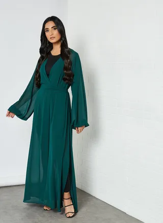 Embellished Detail Sheer Kaftan Green 