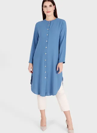 Crew Neck Button Detail Tunic 