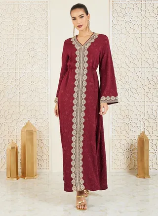 Jacquard Embroidered Lace Knit Kaftan 