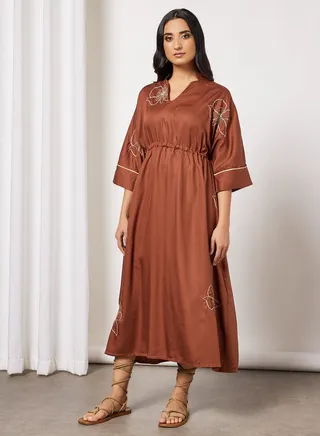 Embroidered Kaftan Brown 