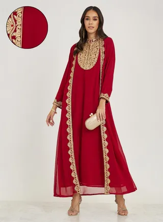 Embroidery Detail Kaftan with Jacket 