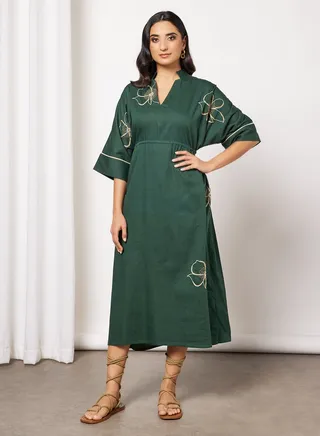 Embroidered Kaftan Dark Green 