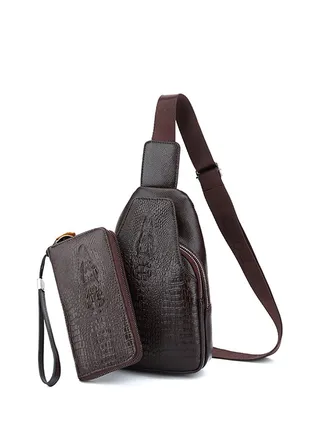 Zipper Closure Adjustable Strap Crossbody Bag Brown 