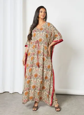 Trendy Modest V-Neck Kaftan Multicolour 