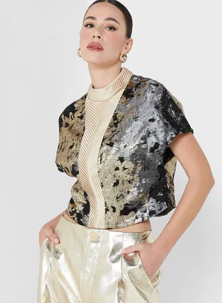 Metallic Print High Neck Top 