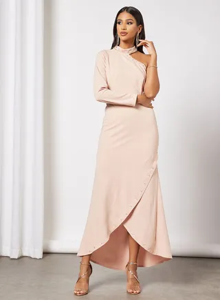 Asymmetric Neck Wrap Dress 