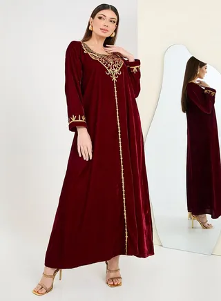Embroidery Panel Velvet Kaftan 