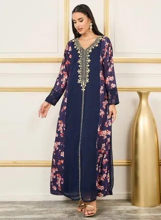 Embroidered Side Printed Kaftan 