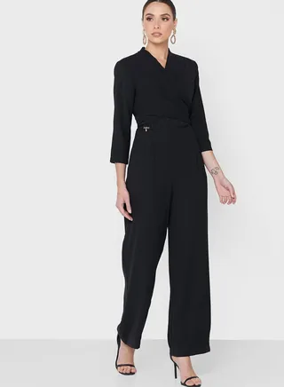 Surplice Neck Wide Leg Jumpsuit 