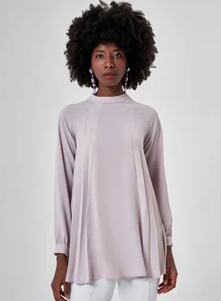 High Neck Pleated Tunic Top 
