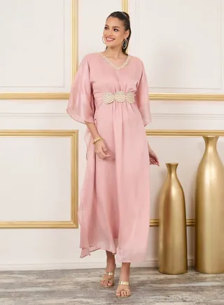 Embroidered Lace Detail Organza Kaftan 