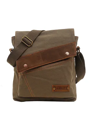 Canvas Messenger Crossbody Bag Brown 