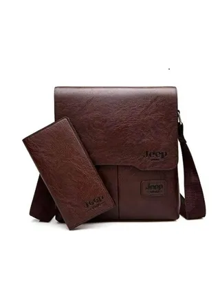 JEEP Bag with Wallet for iPad and Personal Supplies - Dark Brown 