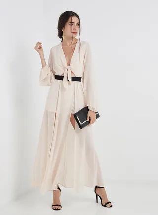 Zadora Maxi Dress With Shorts Beige 