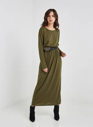 Round Neck Maxi Dress Army Green 