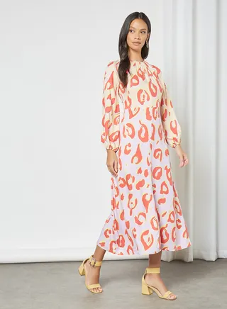 Gathered Neck Printed Dress Multicolour 