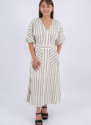Women’s Two Pockets Striped Casual Dress in Business Pinstripe 
