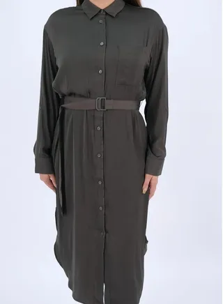 Women’s Single Breast Pocket Button Down Dress in Beluga 