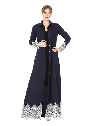 Elegant Long Sleeve Dress Navy Blue 