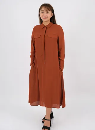 Women’s Front Faux Pockets Dress in Brown 