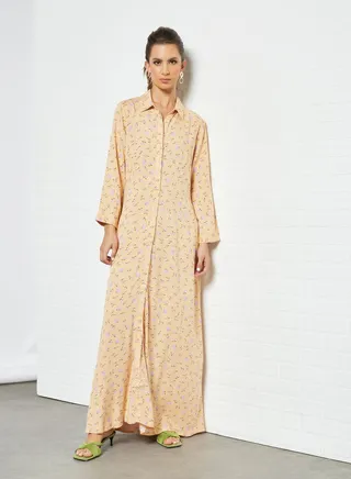 Floral Print Shirt Dress Peach 