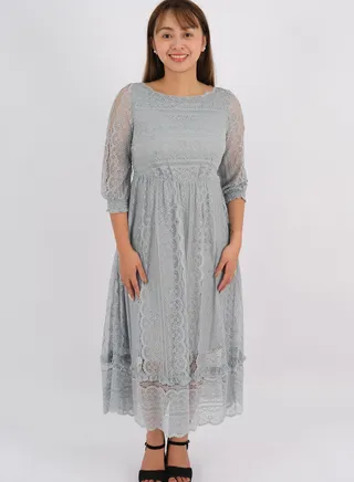 Women’s Knitted Round Neck Lace Dress in Quarry 