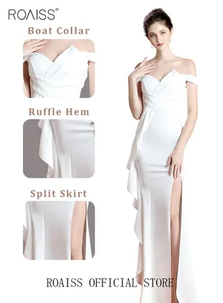 Off Shoulder Evening Dresses Floor Length Mermaid Style Prom Ball Gown Wedding with Split Front Elegant Slim Long formal Dresses Bridesmaid Dress 