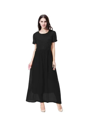 Round Neck Chiffon Dress Black 