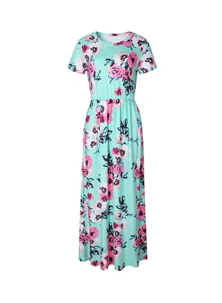Floral Print Round Neck Maxi Dress Multicolour 