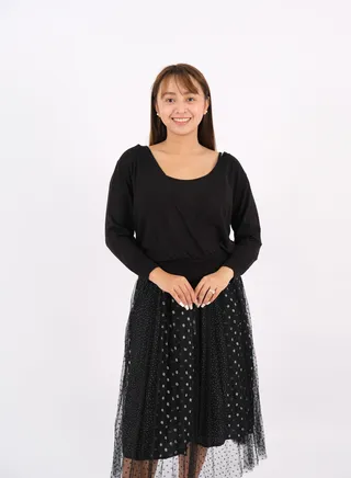 Women’s Polka Dot Mesh Knitted Maxi Dress in Black 