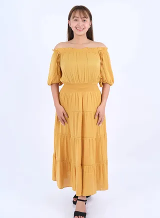 Women’s Elasticated Waist Casual Dress in Amber Gold 