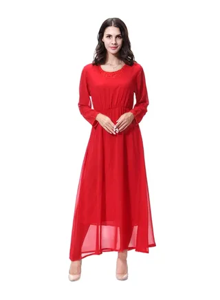Round Neck Chiffon Dress Red 