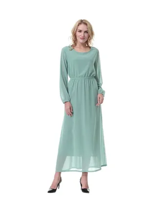 Round Neck Chiffon Dress Olive Green 