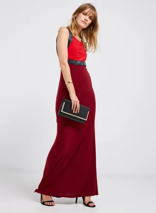 Waist Embellished Maxi Dress Red/Black 