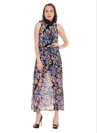 Waist Gathers Maxi Dress Multicolour 