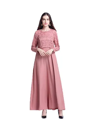 Round Neck Maxi Dress Pink 