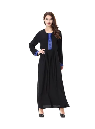 Round Neck Wool Peach Dress Black/Blue 