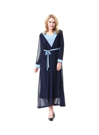 V-Neck Chiffon Dress Navy Blue 