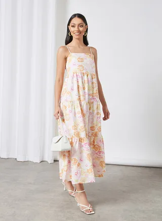 Floral Print Tiered Dress Multicolour 