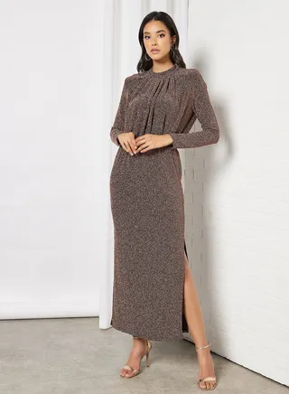 Yen Long Sleeve Maxi Dress Black/Copper 