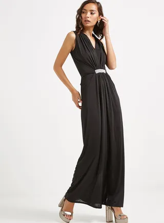 Front Plated Maxi Dress Black 