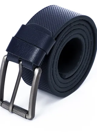 Men's Leather (1025) Designer Belt with Fashion Comfort Click Buckle Exact Fit .navy blue 