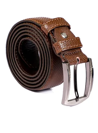 Self Patterned Belt With Double Belt Loops -Brown 