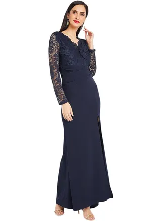 Scarlet Thigh Split Dress Navy 