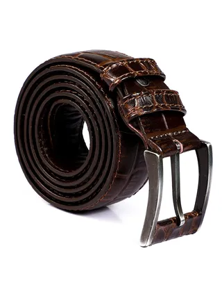 Buckle Closure Reptile Patterned Belt - Brown 