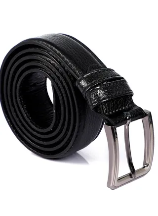 Textured Full Leather Belt - Black 