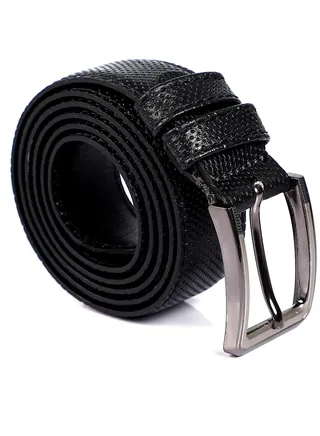 Self Patterned Leather Belt - Black 