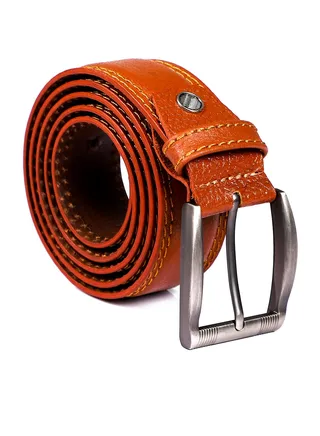 Length Stitching Details Textured Men Belt - Havana 