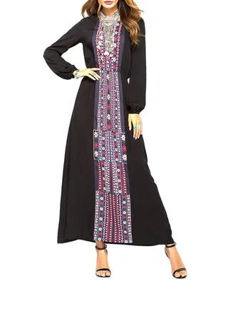 Long Sleeve Round Neck Maxi Dress Black 