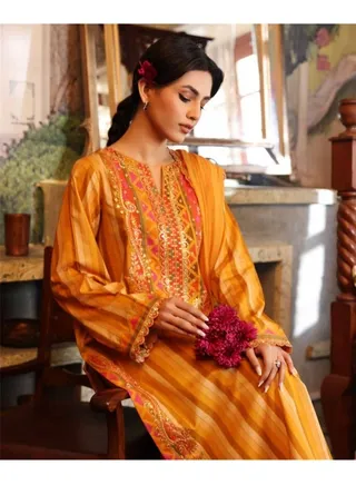 3 Piece Embroidered Handwork Lawn Stitched Dress Soft Stuff Fabric Trouser with Fancy Dupatta Festive Eid Suit - Charizma Collection 